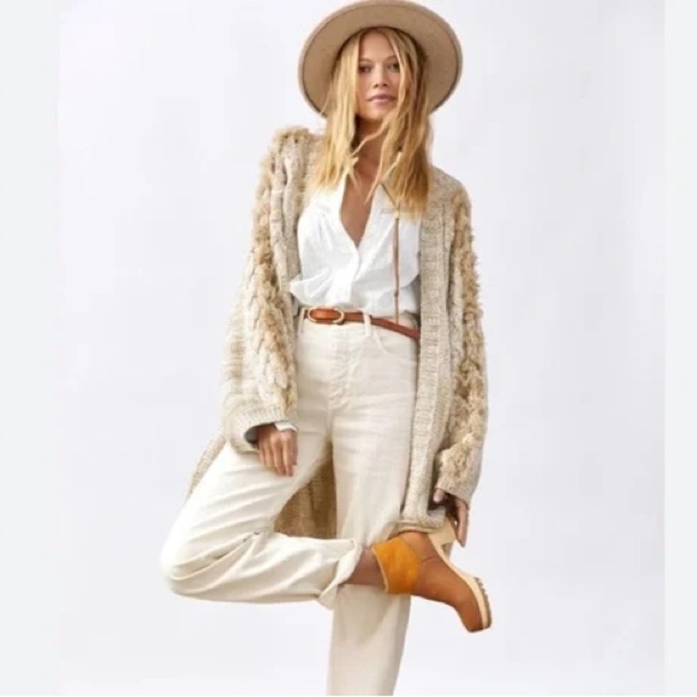 Anthropologie Beige Braided Sleeve Cardigan - One Size